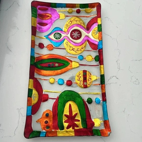 Glass Fusion Platter Christmas Ornaments 14.75x8 Inch - Picture 1 of 6